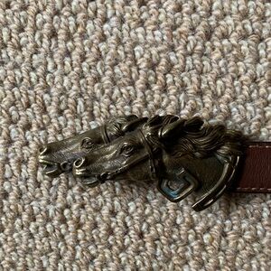 Gucci Brown Leather Belt with Dual Horse Head Buckle